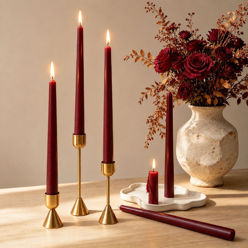 Burgundy Taper Candles, Long S - Soy Wax recension och pris